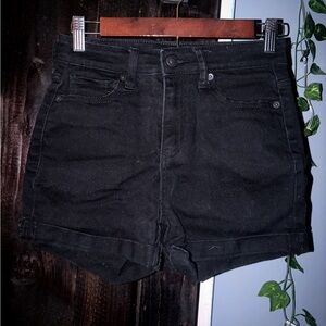 Mid-Waisted Black Denim Shorts